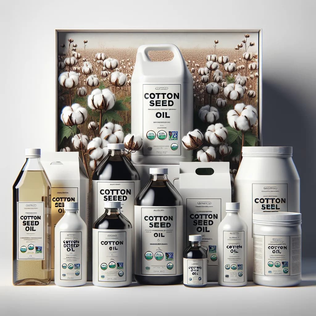 cotton seed oil bottles in bulk packaging with minimalistic design