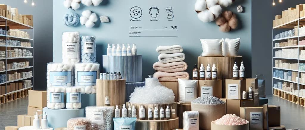 Various types of cotton wool products, showing different packaging options in a neutral setting
