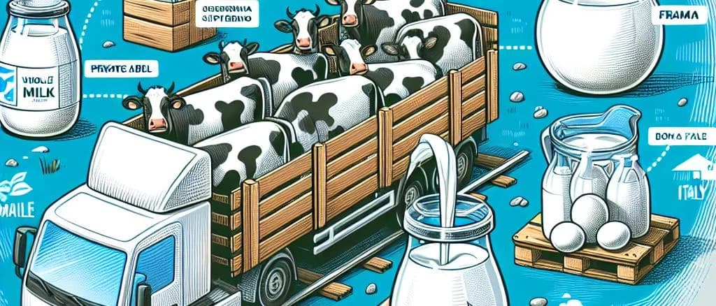 Various cow milk products in different packaging on a rustic wooden background