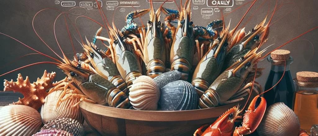 Diverse crustaceans on a seafood display with various packaging options