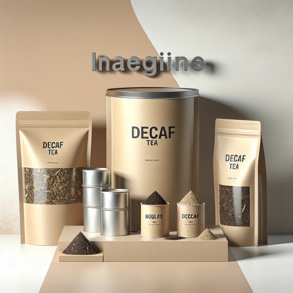 variety of decaf tea products in sustainable packaging on a minimalist background