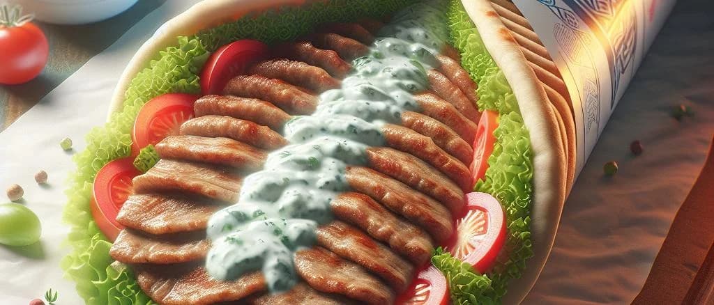 Assorted varieties of packaged Doner Kebab with vibrant background