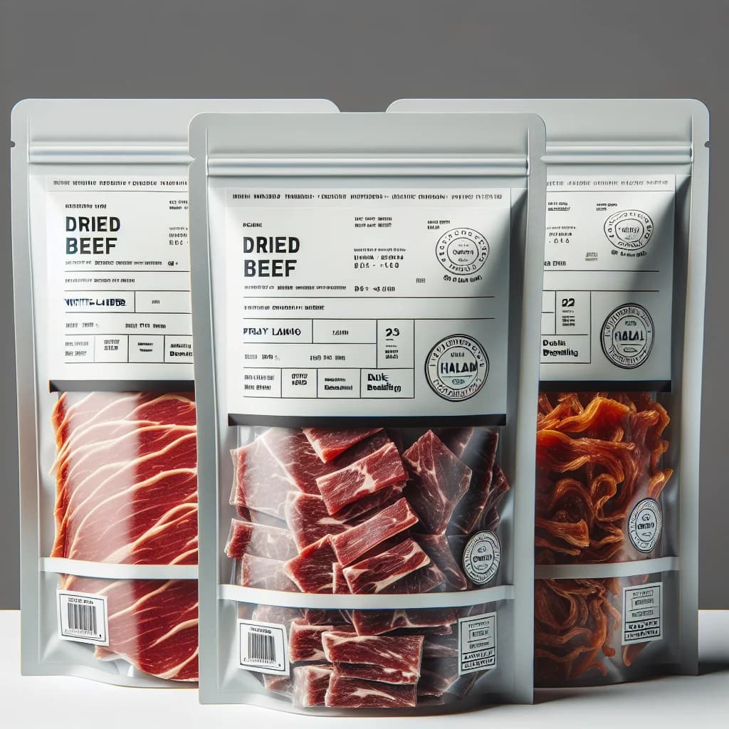 dried beef packaging with variety and clean background