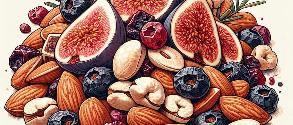 Assorted dried figs in varying packaging on a rustic wooden table