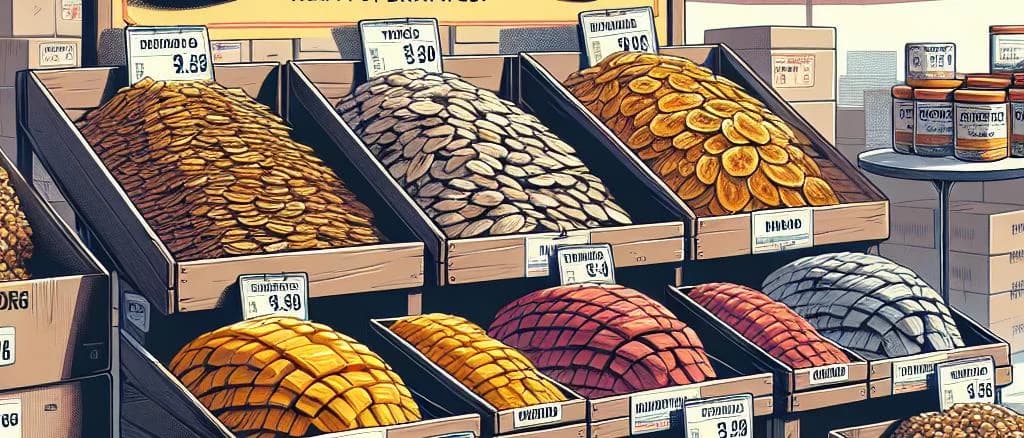 assorted packs of dried mangoes with various packaging options