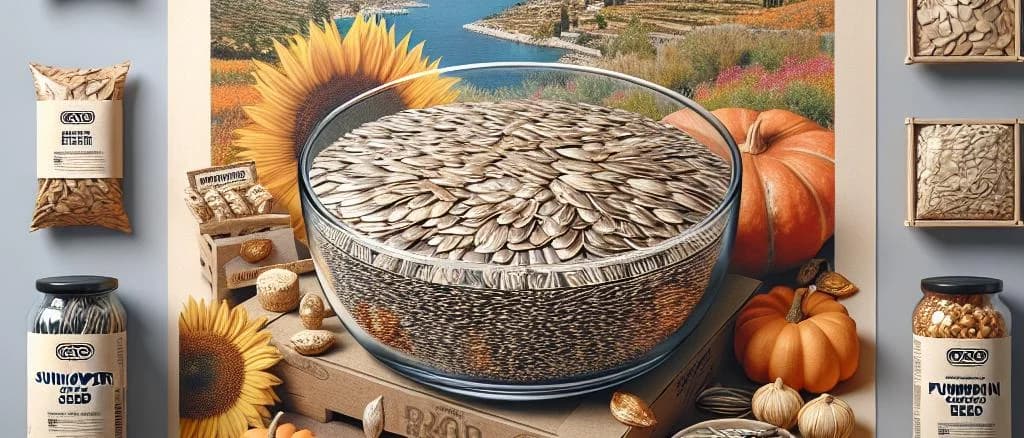 assorted dried seeds with varying textures and colors on a wooden background