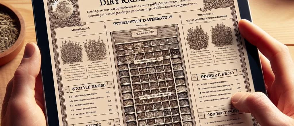 various dried thyme packaging on rustic wooden background