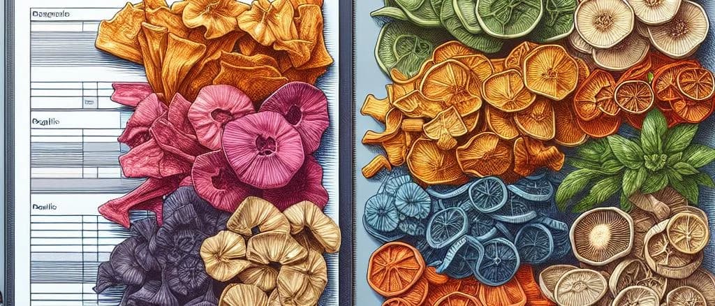 Variety of dried vegetables in packaging