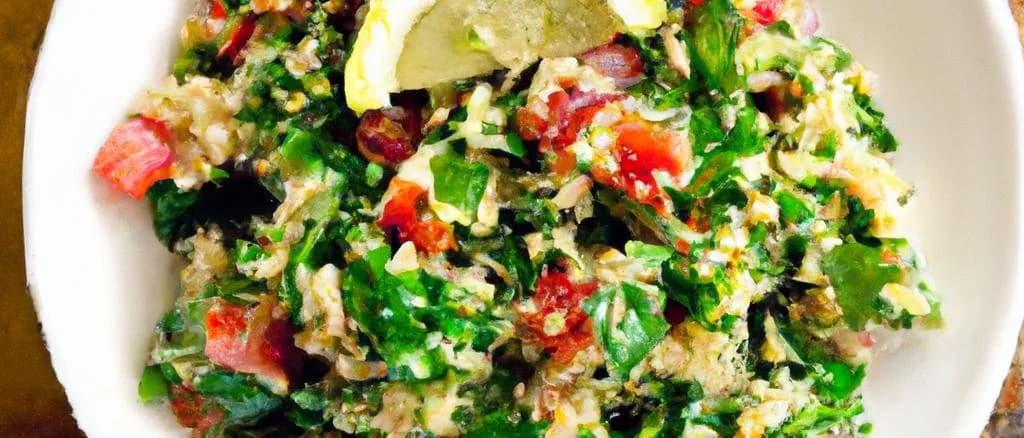 Eastern Tabbouleh variations on a rustic wooden table