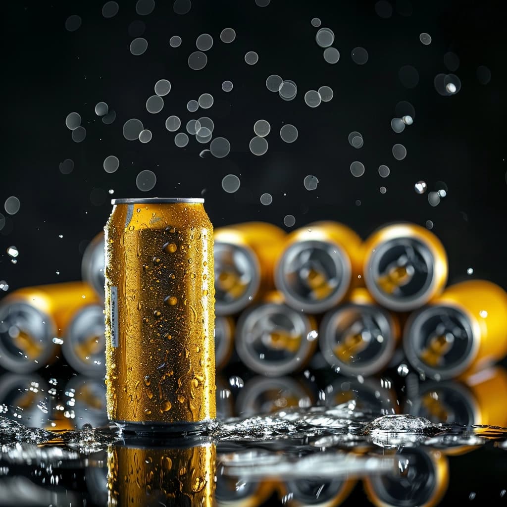 Assortment of energy drink cans with vibrant designs on a modern background