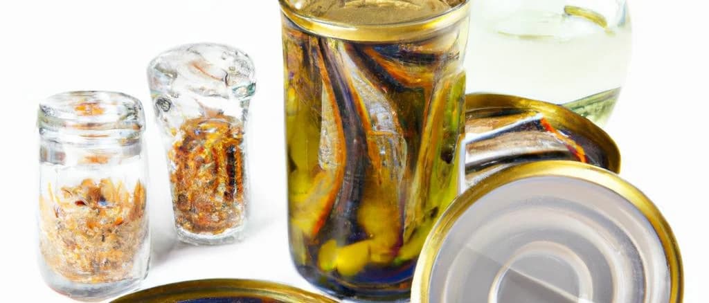 fresh European Sprat in various packaging on a wooden background