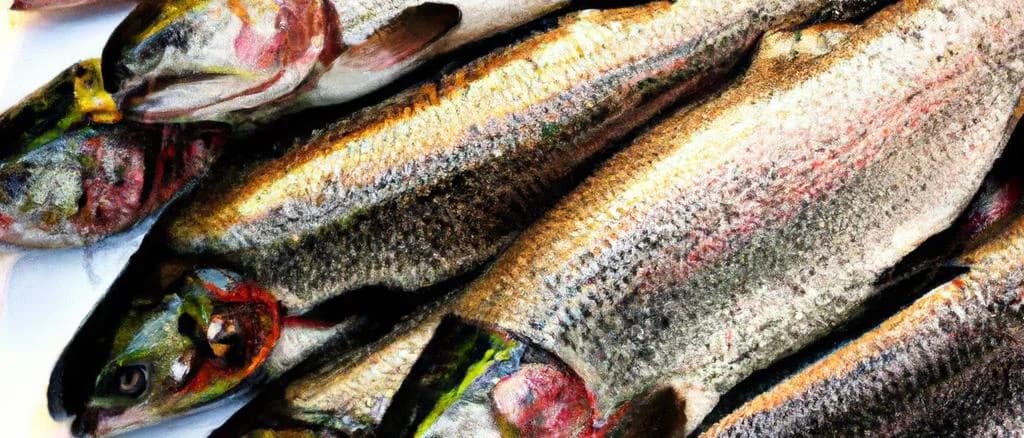 diverse farmed trout packaging on blue ocean-themed background