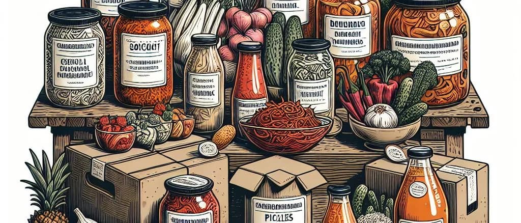 Various fermented food products displayed with customized packaging options