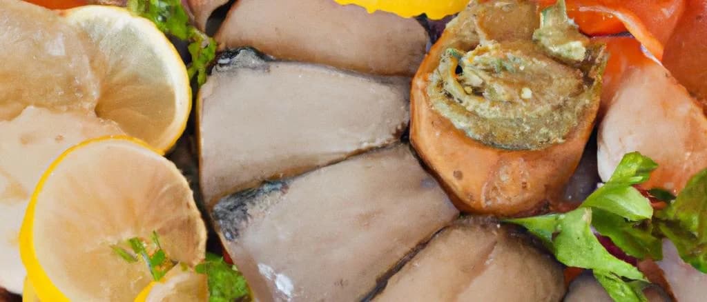Variety of fish terrines in elegant packaging on a wooden background