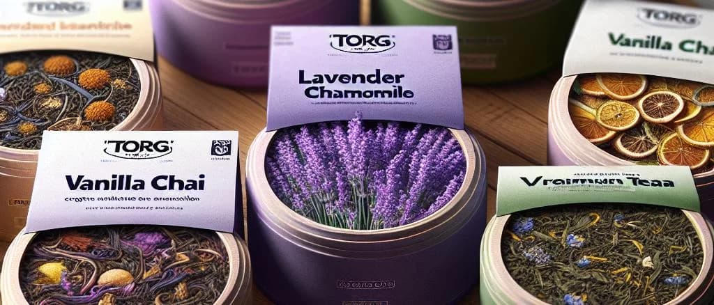 variety of flavored teas in colorful packaging with different tea blends