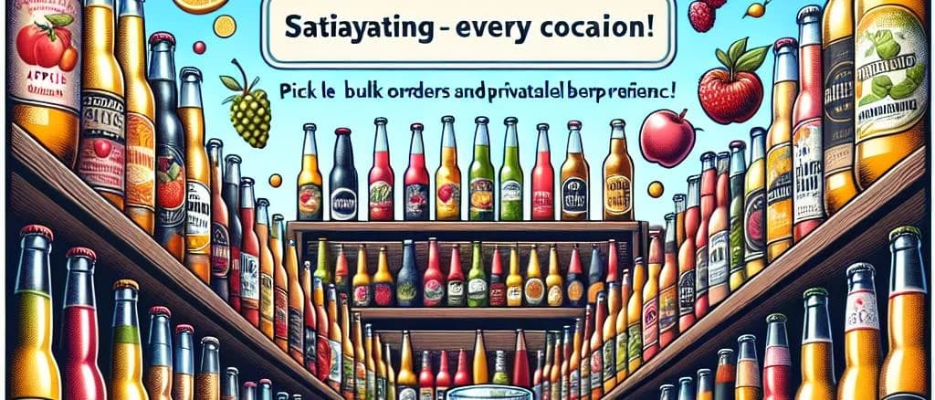 Variety of flavoured ciders with vibrant packaging on a wooden table