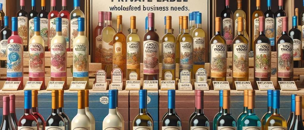 various bottles of flavoured wines with elegant labels on a wooden table