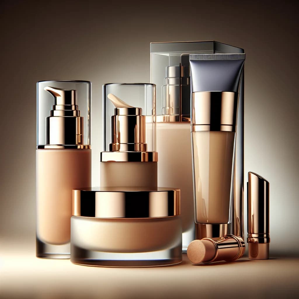 foundation cream in diverse packaging with luxury backgrounds