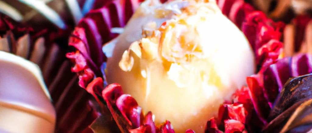 Assorted French pralines displayed on elegant plates with variations in shape and chocolate coatings