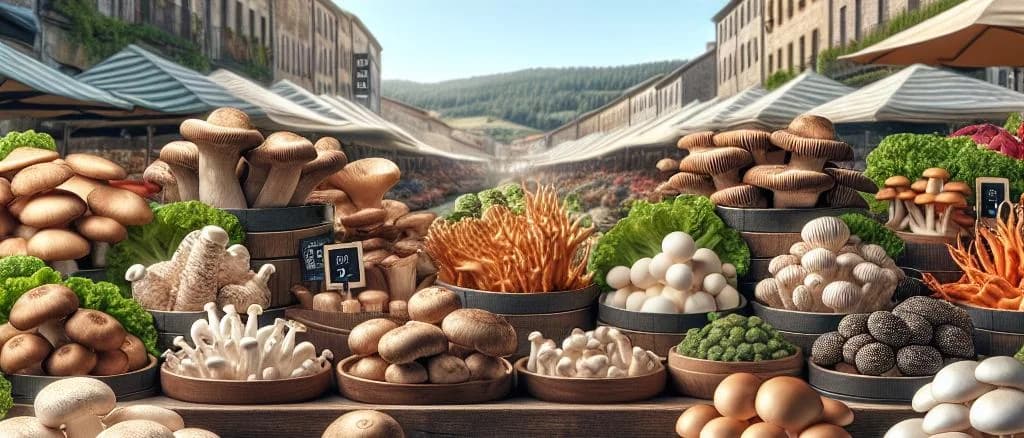 fresh mushrooms packaging variations on natural background