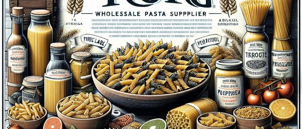 variety of fresh pasta types on wooden background