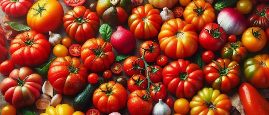 fresh produce selection with varied packaging and no people