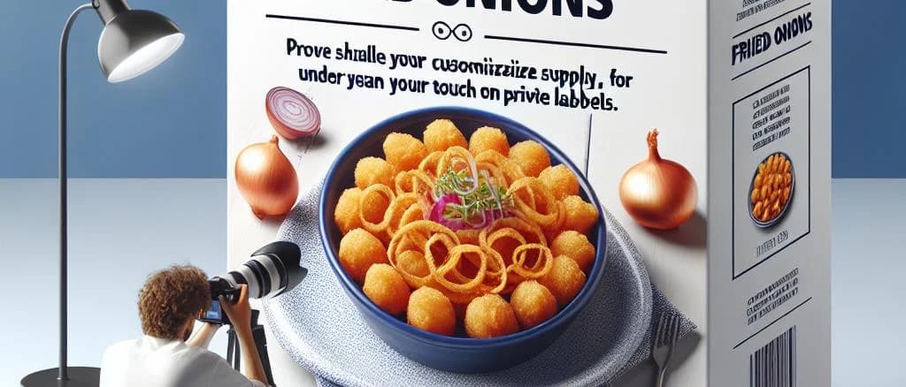 assorted packaged fried onions on colorful background