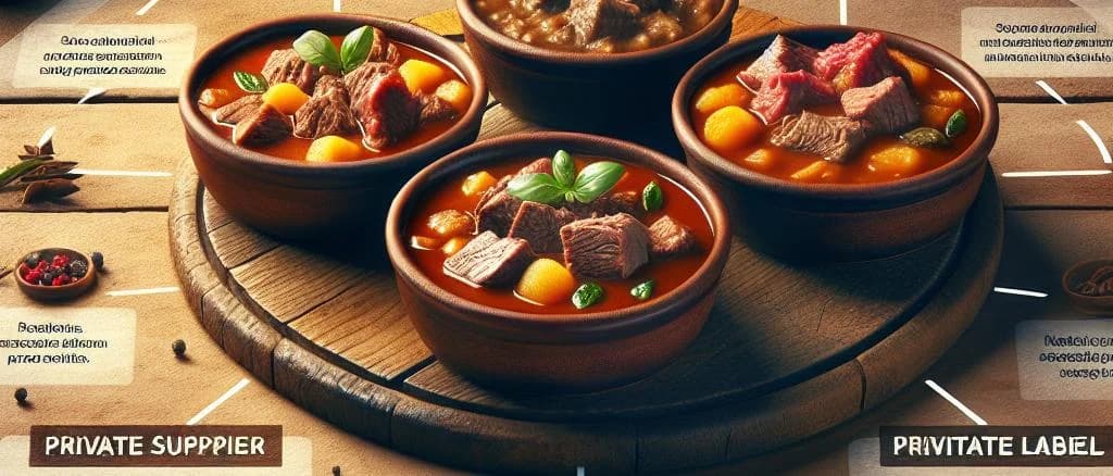 Various packs of frozen beef stew in customizable packaging