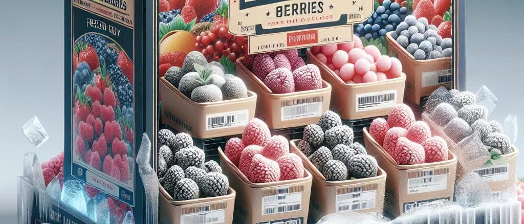 assortment of frozen berries in vibrant colors on a wooden table