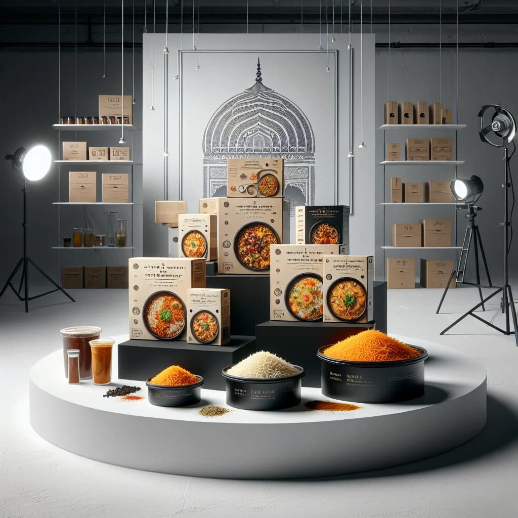 frozen biryani packaging variety with clean design and professional food presentation