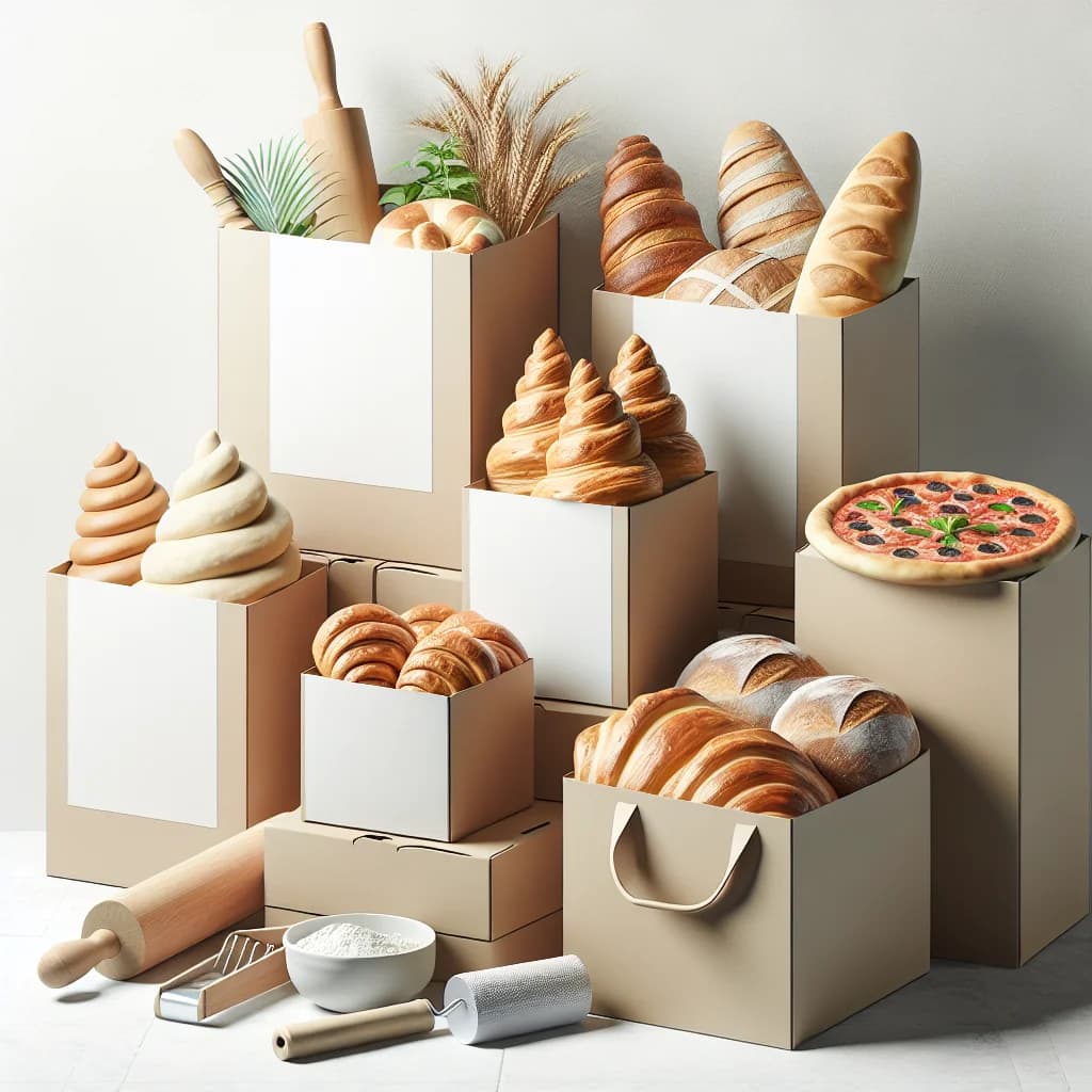 frozen dough in wholesale packaging with different product variations on a neutral background