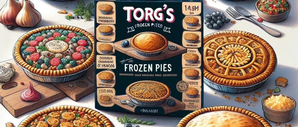 assorted frozen pies with various fillings on wooden background