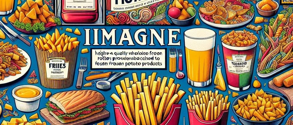 Frozen potatoes in various packaging on a reflective surface