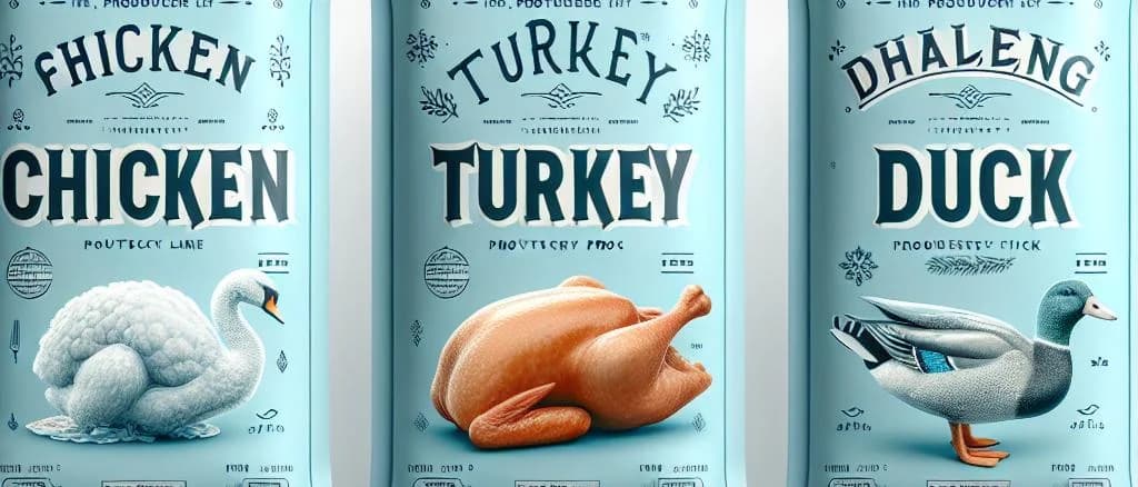 Frozen poultry assortment, raw and packaged, on ice display