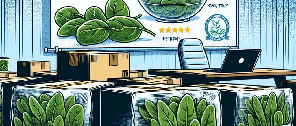 Various frozen spinach products in eco-friendly packaging on a rustic kitchen counter