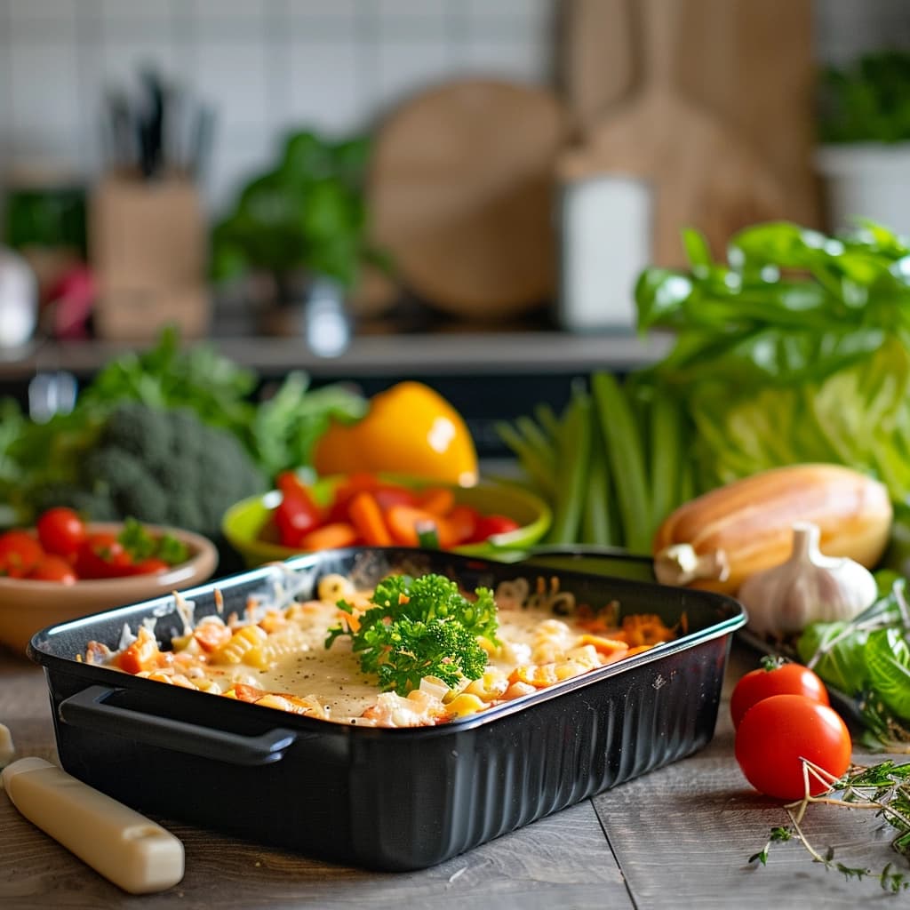 Assorted frozen meal packaging on a sleek kitchen countertop