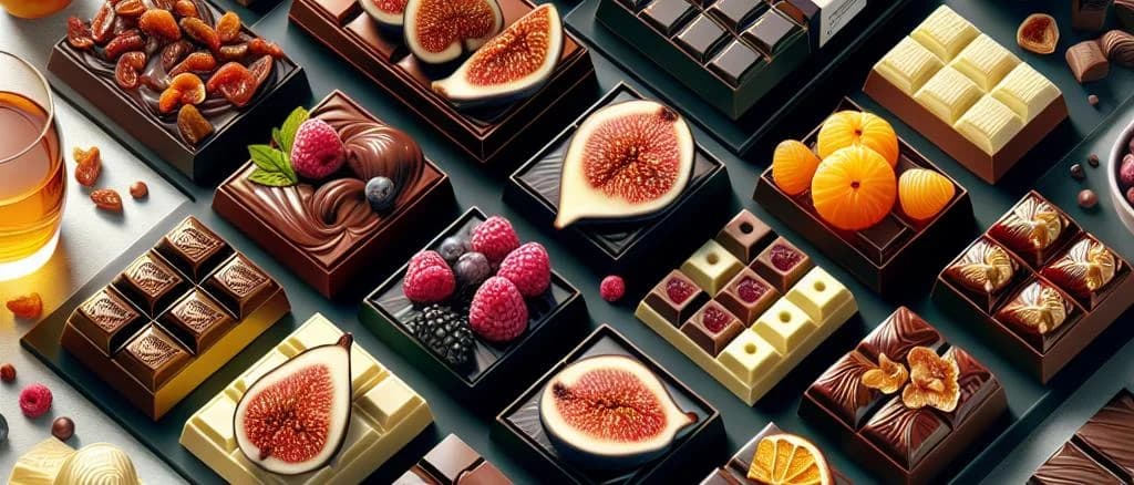 assorted fruit chocolate variations with tropical and berry flavors