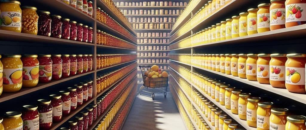 Assorted fruit curds in jars with vibrant colors on a wooden background