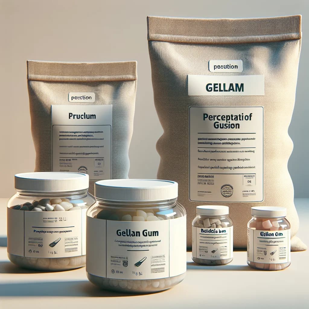 gellan gum packaging variations on a clean background, showcasing bulk and private label options