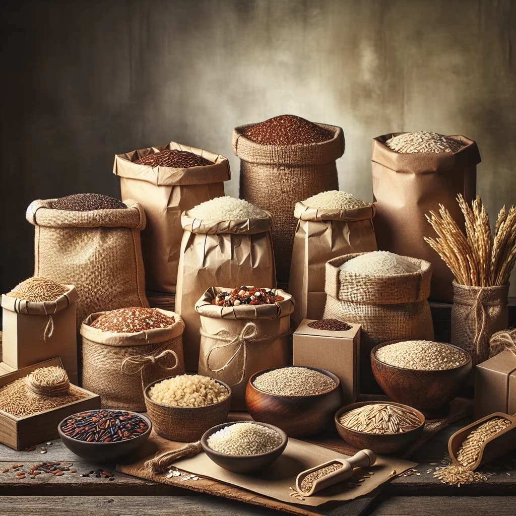 variety of bulk grains and cereal displayed in sustainable packaging