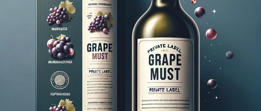 Various grape must bottles and containers, showcasing different packaging and colors