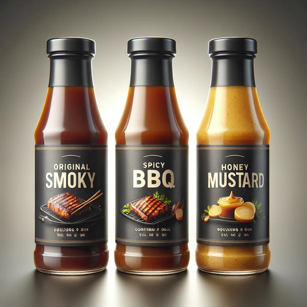 grill sauce bottles in various flavors and packaging on a clean, professional background for B2B buyers