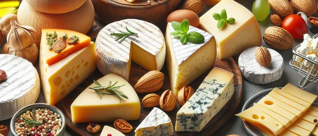 Variety of grilled cheeses displayed in different packaging arrangements on a rustic wooden table