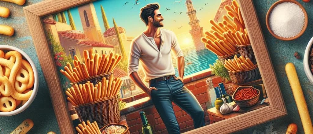 Grissini variations against a rustic wooden background