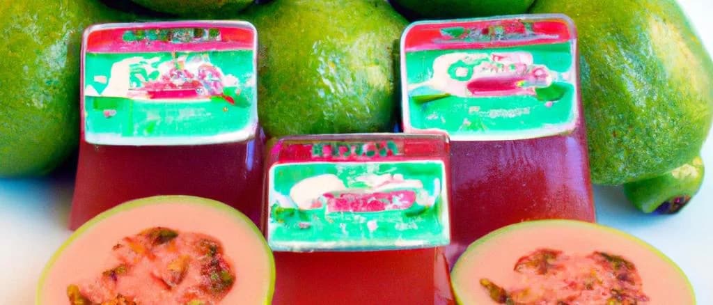 Assortment of guava jellies in various packaging options on a wooden table