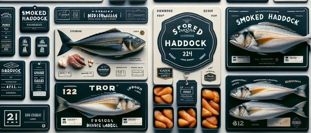 Various packaging of fresh haddock fillets on a wooden table with nautical decor