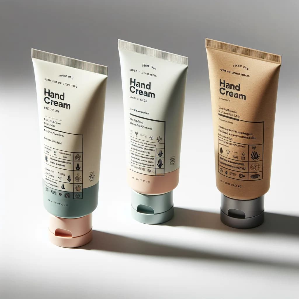 assorted hand cream tubes with branded packaging on a minimalist background