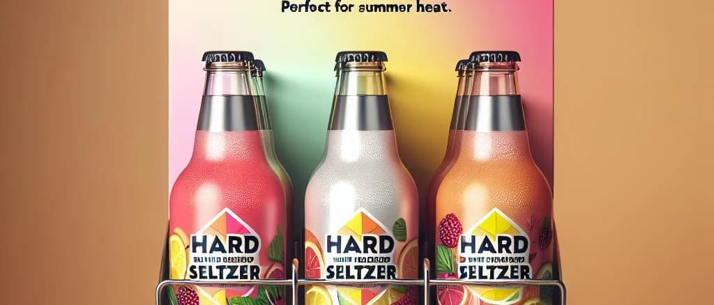 hard seltzer cans with various flavors on colorful backgrounds