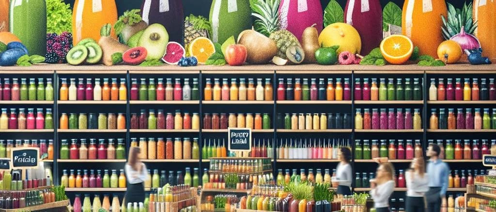 Various healthy drinks displayed with organic ingredients