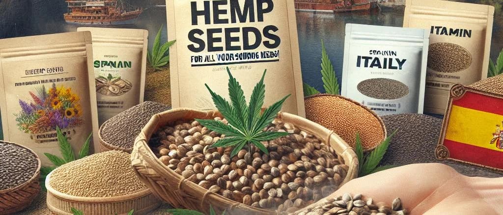 Various hemp seed products in different packaging options